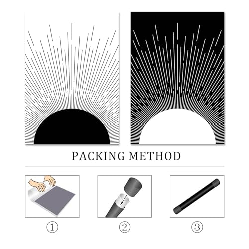 Ecyanlv Black and White Geometric Abstract Wall Art Black and White Boho Canvas Painting Minimalist Line Art Prints Mid Century Modern Geometric Wall Art 16x24inch (Set of 2) Frameless - Image 2
