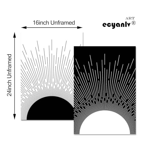 Ecyanlv Black and White Geometric Abstract Wall Art Black and White Boho Canvas Painting Minimalist Line Art Prints Mid Century Modern Geometric Wall Art 16x24inch (Set of 2) Frameless - Image 4