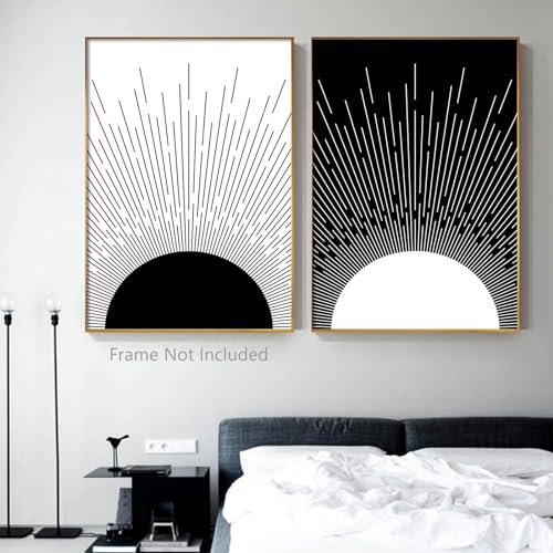 Ecyanlv Black and White Geometric Abstract Wall Art Black and White Boho Canvas Painting Minimalist Line Art Prints Mid Century Modern Geometric Wall Art 16x24inch (Set of 2) Frameless - Image 3