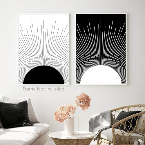 Ecyanlv Black and White Geometric Abstract Wall Art Black and White Boho Canvas Painting Minimalist Line Art Prints Mid Century Modern Geometric Wall Art 16x24inch (Set of 2) Frameless - Image 5