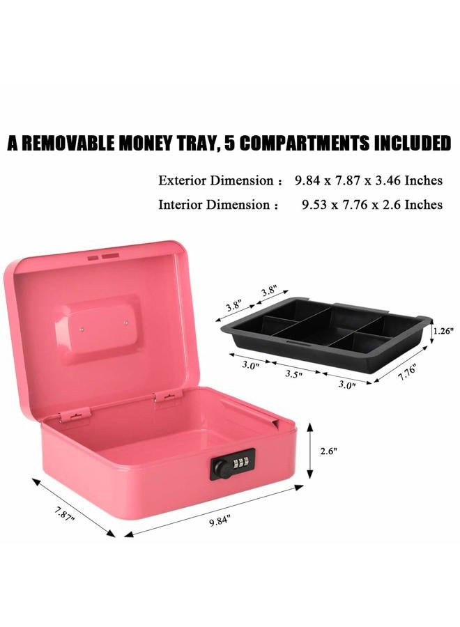 Jssmst Large Cash Box with Combination Lock - Durable Metal Cash Box with Money Tray Pink (9.8 x 7.9 x 3.5), SM-CB07004L, SM-CB014 - Image 4