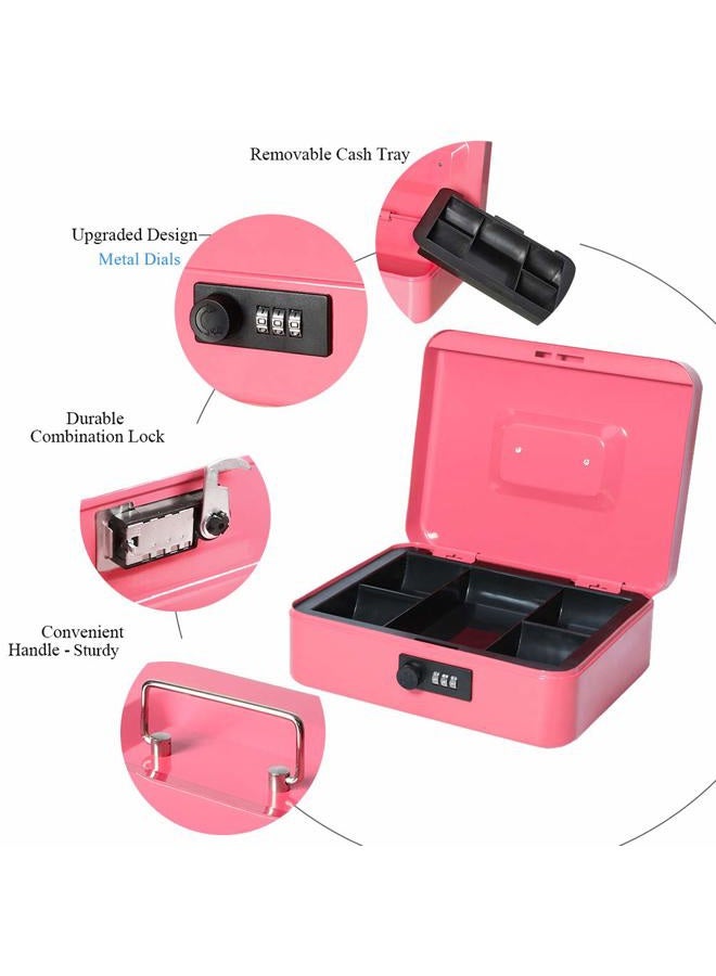 Jssmst Large Cash Box with Combination Lock - Durable Metal Cash Box with Money Tray Pink (9.8 x 7.9 x 3.5), SM-CB07004L, SM-CB014 - Image 5