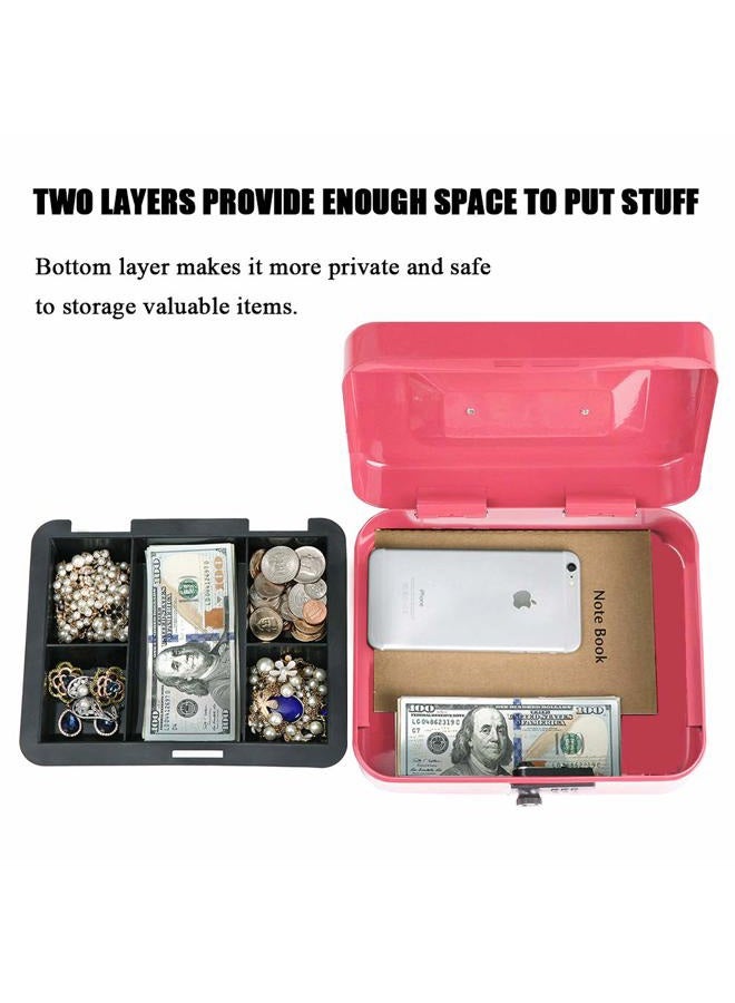 Jssmst Large Cash Box with Combination Lock - Durable Metal Cash Box with Money Tray Pink (9.8 x 7.9 x 3.5), SM-CB07004L, SM-CB014 - Image 2