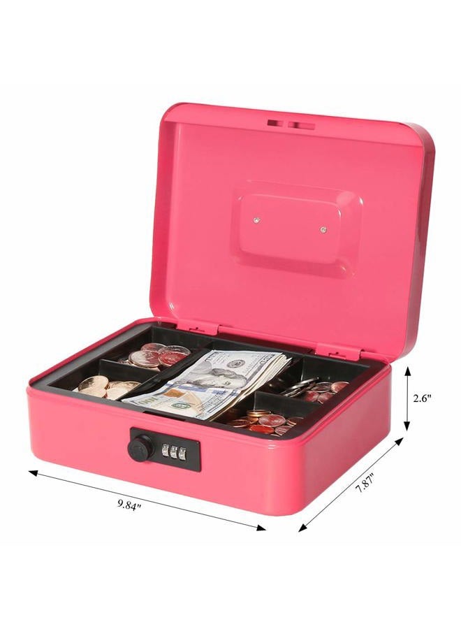 Jssmst Large Cash Box with Combination Lock - Durable Metal Cash Box with Money Tray Pink (9.8 x 7.9 x 3.5), SM-CB07004L, SM-CB014 - Image 3