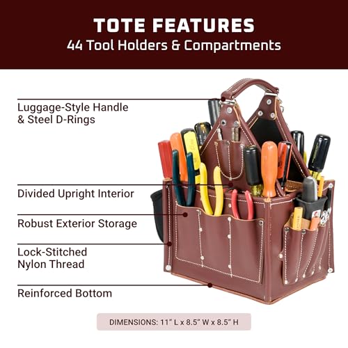 Occidental Leather Stronghold Journeyman's Tote - 16 Screwdriver Loops, 9 Compartments, 6 Pockets & 6 Tool Loops - Upright Design, Divided Interior - Made in USA - Image 3