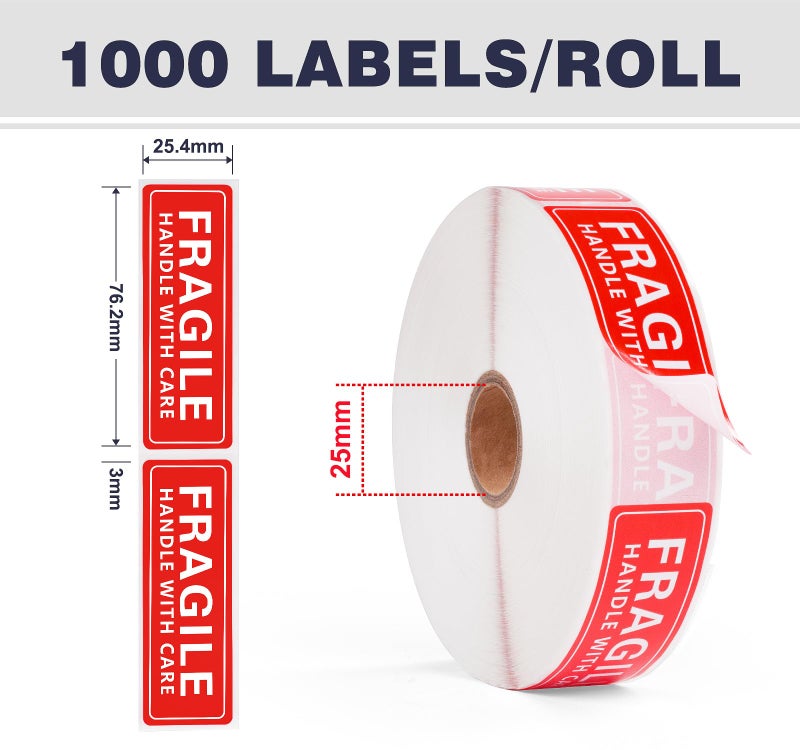 LuckyGuard 1 x 3 Inch Handle with Care 1000 Permanent Adhesive Fragile Stickers for Shipping Moving Glass Labels (1 Roll, 1000 Labels) - Image 2