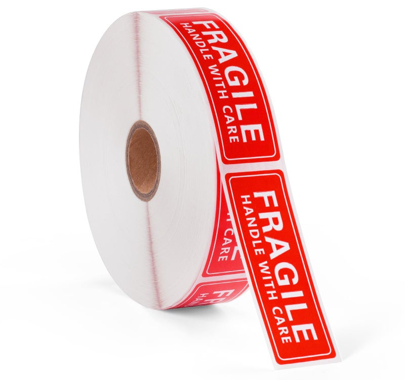 LuckyGuard 1 x 3 Inch Handle with Care 1000 Permanent Adhesive Fragile Stickers for Shipping Moving Glass Labels (1 Roll, 1000 Labels) - Image 1