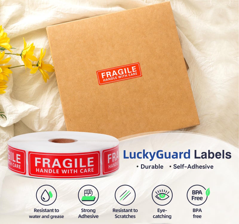 LuckyGuard 1 x 3 Inch Handle with Care 1000 Permanent Adhesive Fragile Stickers for Shipping Moving Glass Labels (1 Roll, 1000 Labels) - Image 3
