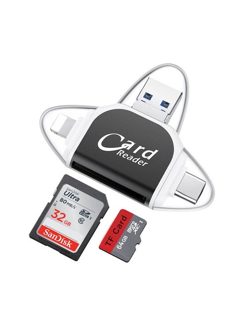 Universal 4-in-1 Multiport TF SD Card Reader, USB C Multiport Adapter, Plug and Play, Multi-Purpose TF Memory Card Reader for MacBook Pro Plus USB C devices