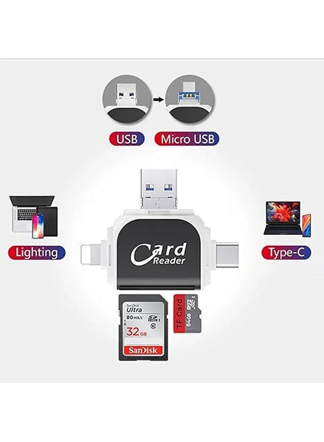 Universal 4-in-1 Multiport TF SD Card Reader, USB C Multiport Adapter, Plug and Play, Multi-Purpose TF Memory Card Reader for MacBook Pro Plus USB C devices