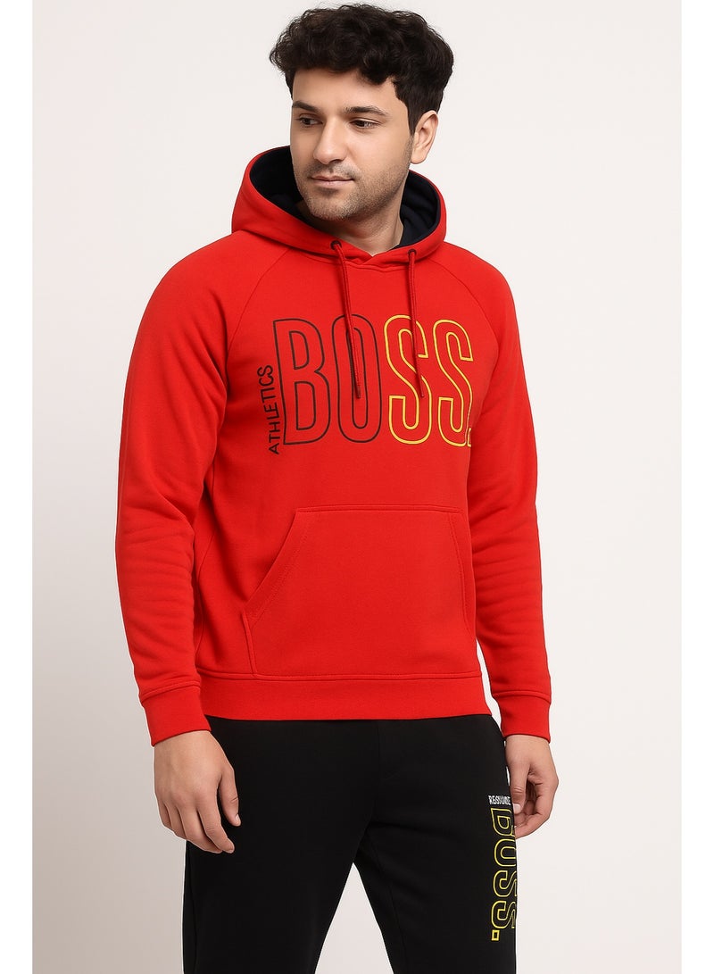 Men's Printed Hoodie & Joggers Tracksuit Set-RED - Image 3
