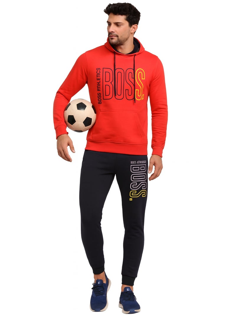 Men's Printed Hoodie & Joggers Tracksuit Set-RED - Image 1