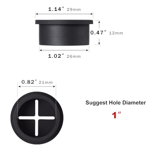 keenkee 2 PCS Cable Grommet Made of Flexible Silicone 1 Inch Desk Grommets for Table and Other Furnitures Hole Cover Cord or Wire Pass Through Black Color - Image 2