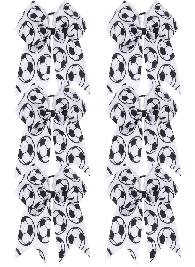 Jeffan 6 Count Soccer Themed Hair Ties, 8 Inch Soccer Cheer Bows Soccer Sport Hair Accessories for Girls Players Teams - Image 1