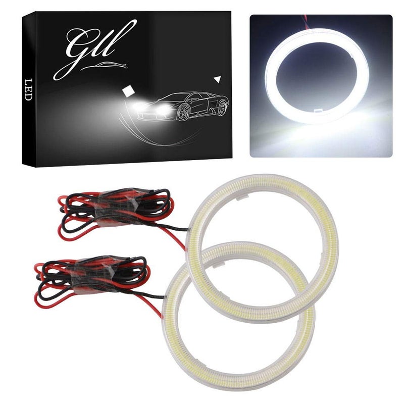 Car Light LED Chips 70MM Angel Eyes Halo Ring Headlight Warning Lamps 12V White-1pair