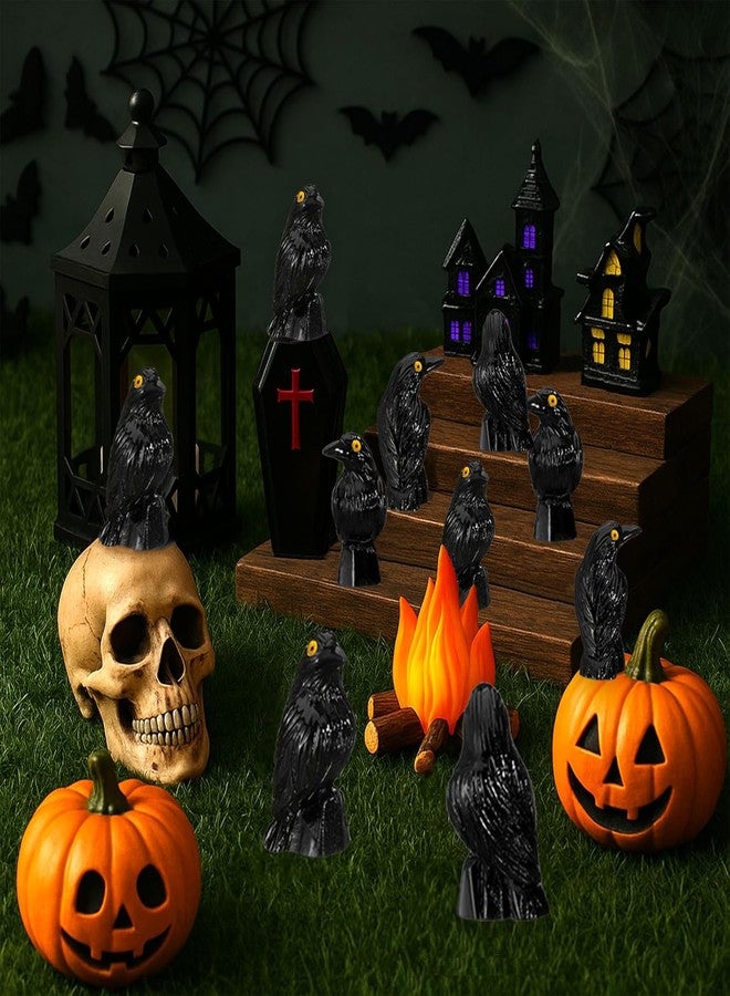 Dreplfn 50PCS Mini Resin Crows Figurines Halloween Miniatures Animals Raven Bird Statue to Hide Tiny Black Gothic Crows Statue for Micro Landscape Garden Party Favors Halloween Scene Decor (Mini Resin Crows) - Image 3