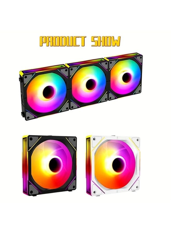 Prism4 White 3in1 مروحة سبلايسنج مع مرآة لا نهائية ARGB تشغيل صامت تبريد جهاز الكمبيوتر المحمول - Image 4