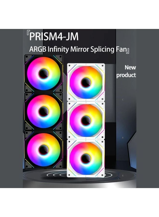 Prism4 White 3in1 مروحة سبلايسنج مع مرآة لا نهائية ARGB تشغيل صامت تبريد جهاز الكمبيوتر المحمول - Image 2