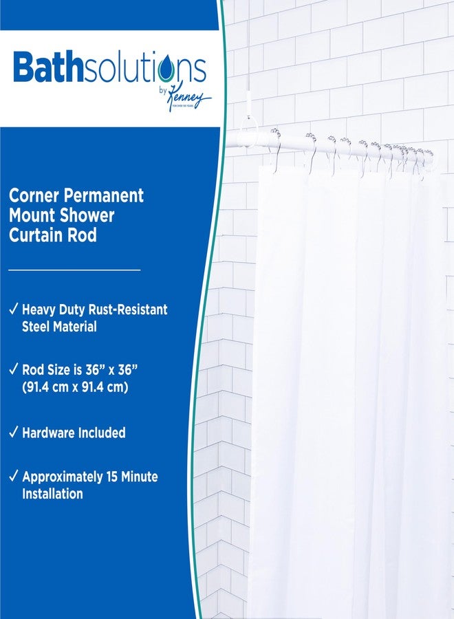 كيني قضيب ستارة حمام كيني KN61423 للتثبيت الدائم في زاوية كابينة الاستحمام، مقاس 36 بوصة × 36 بوصة، طول ثابت، لون أبيض، أنابيب فولاذية مقاومة للصدأ بقطر 1 بوصة - Image 2