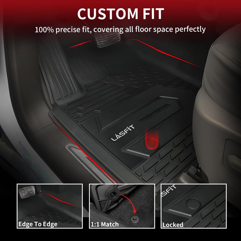 LASFIT Floor Mats 2019-2026 for Chevy Silverado/GMC Sierra 1500, 2020-2026 2500 HD/3500 HD, Crew Cab Only(Fit with Rear Under-Seat Storage, But Not Fit 2nd Row Plastic Storage) All Weather TPE Mats - Image 3