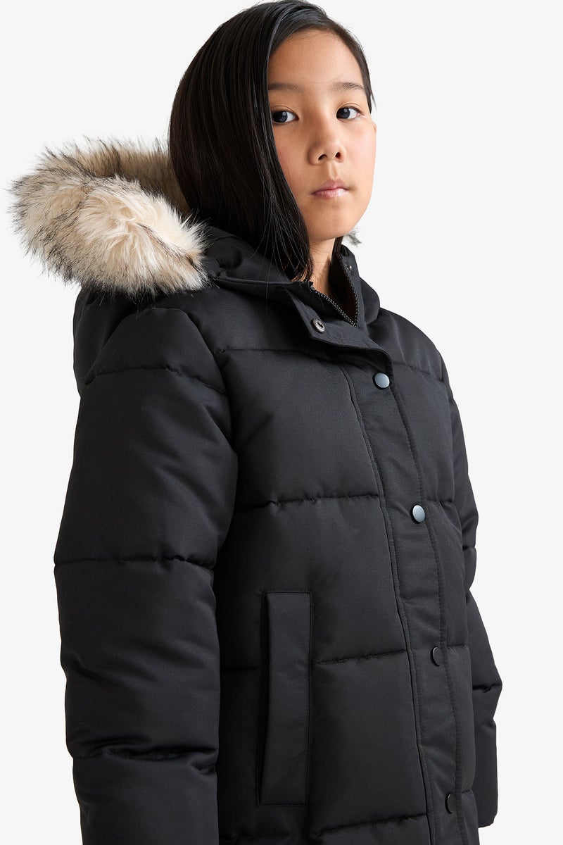 DeFacto Black Girl Girl Hooded Zippered Puffer Jacket Casual - Image 4