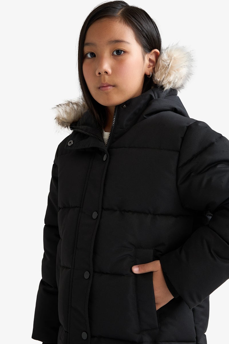 DeFacto Black Girl Girl Hooded Zippered Puffer Jacket Casual - Image 5