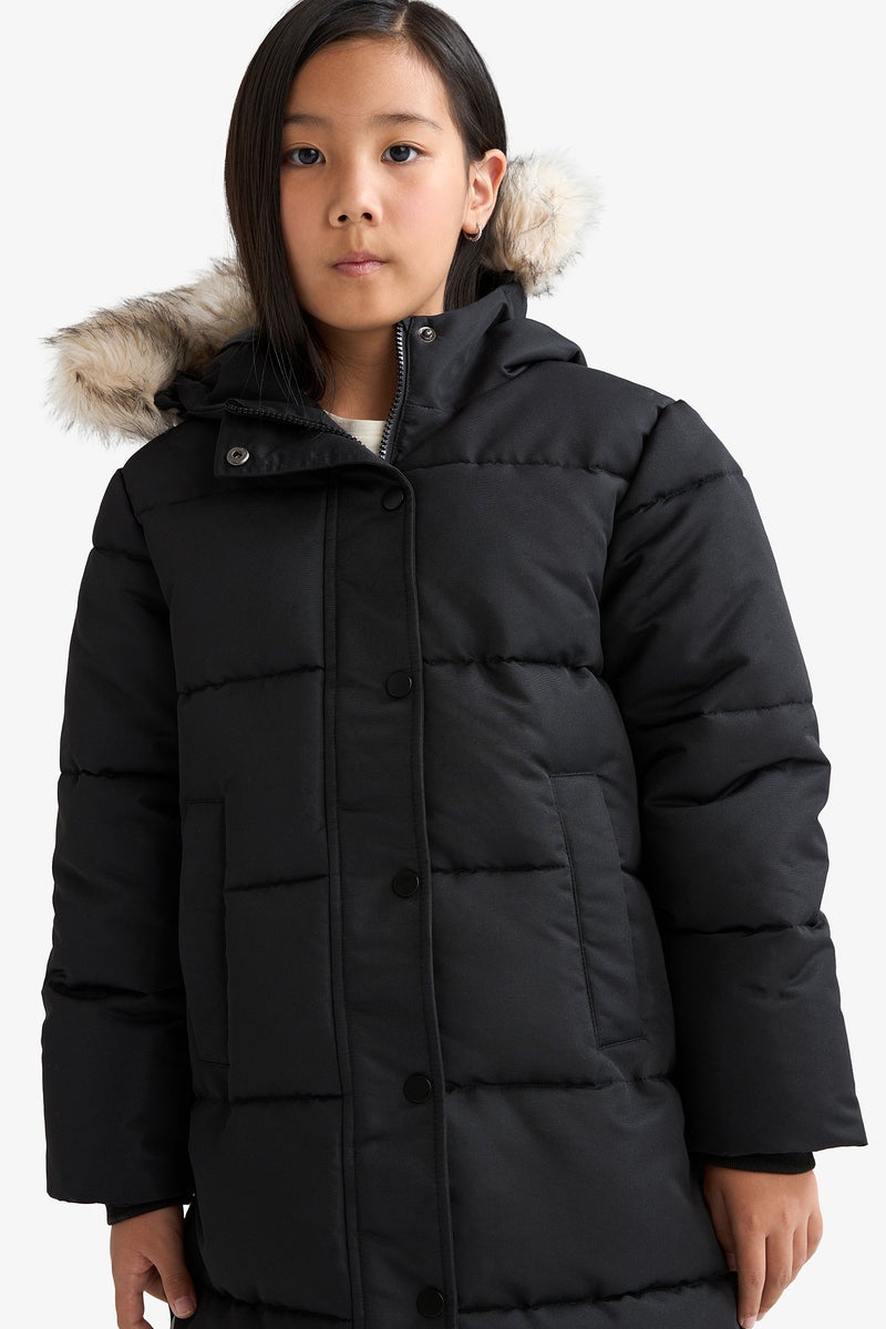 DeFacto Black Girl Girl Hooded Zippered Puffer Jacket Casual - Image 2