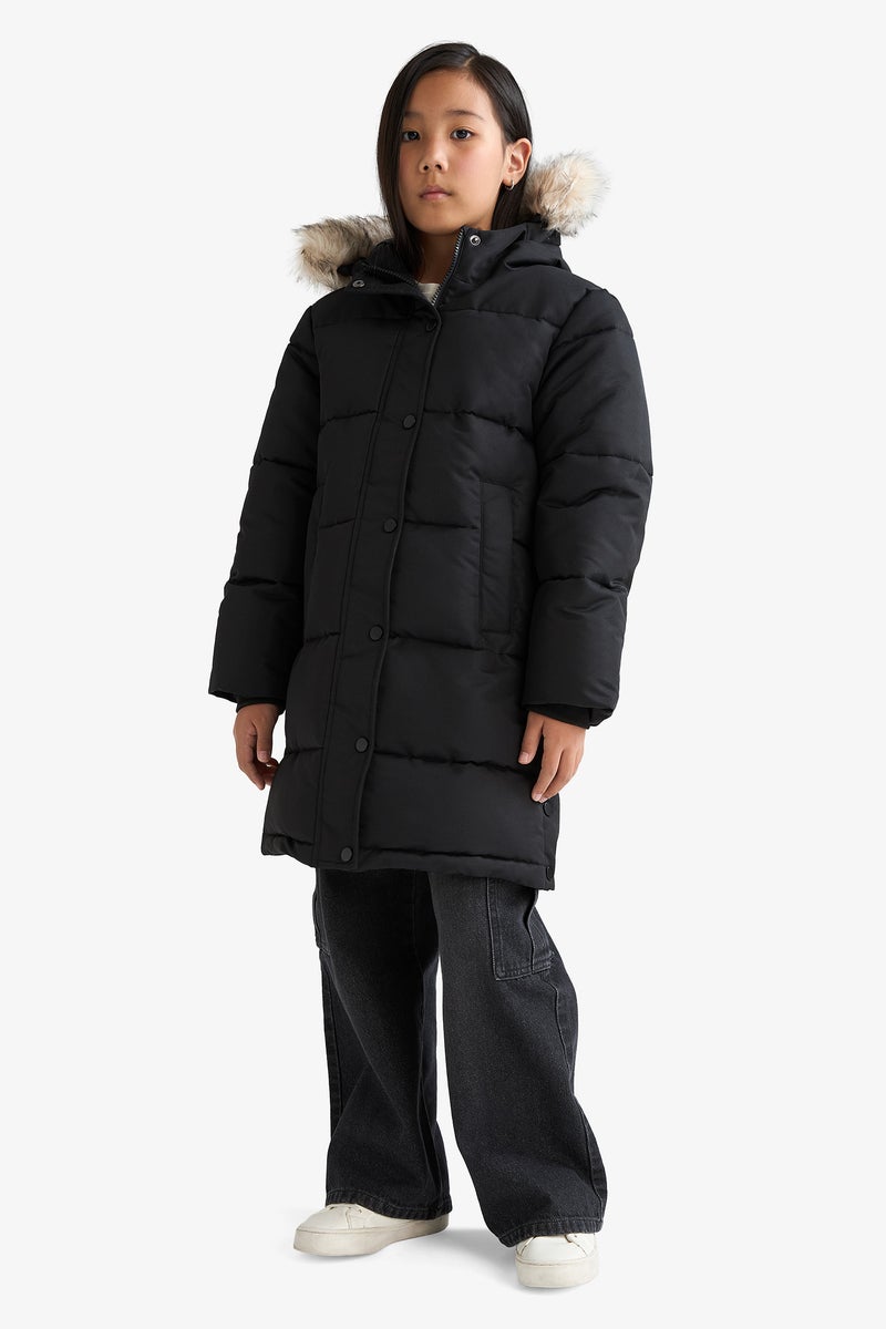 DeFacto Black Girl Girl Hooded Zippered Puffer Jacket Casual - Image 3