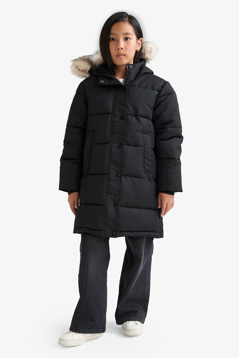 DeFacto Black Girl Girl Hooded Zippered Puffer Jacket Casual - Image 1