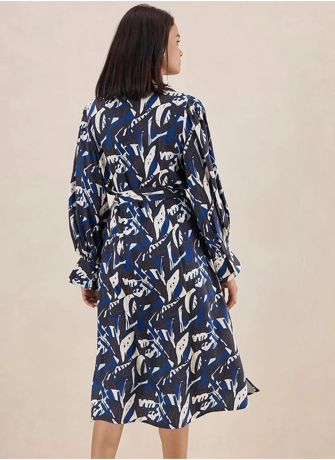 FEMELLA Abstract Print Tie Belt Midi Dress by Styli