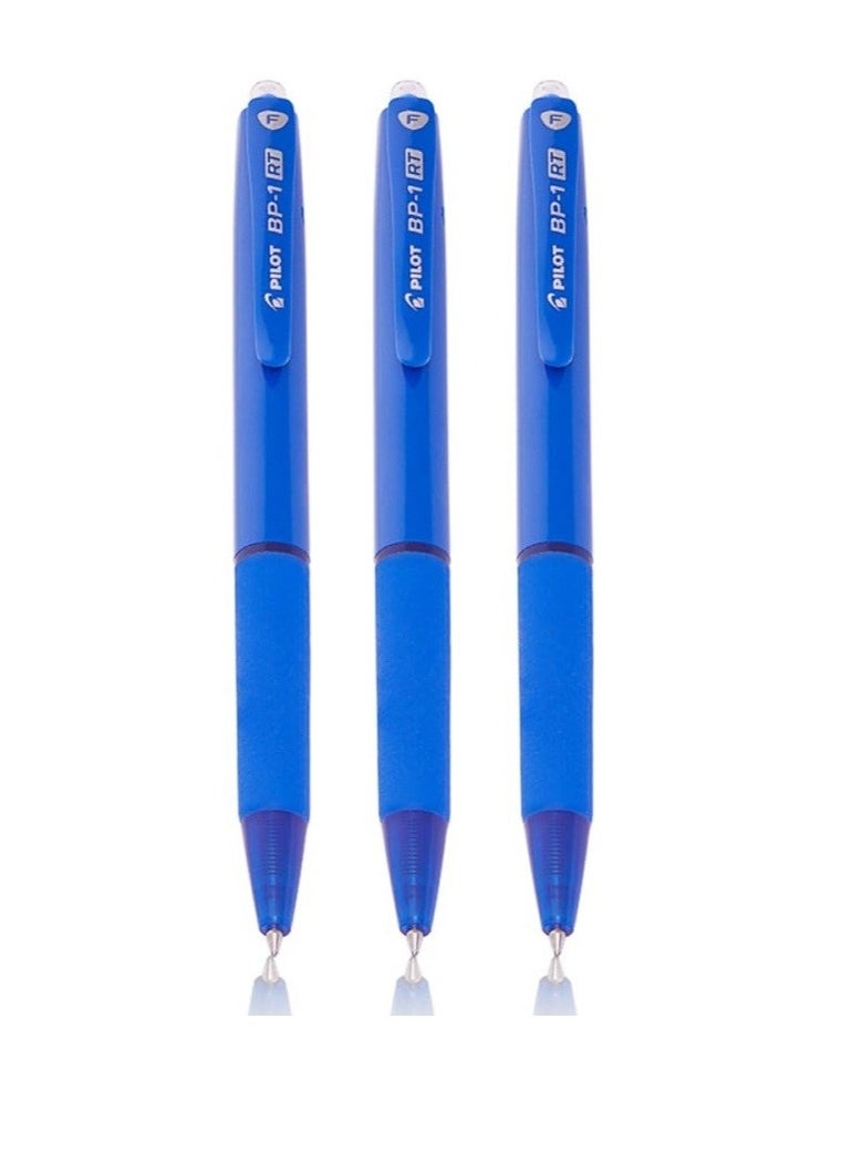 PILOT Pilot BP-1 RT 0.7mm Fine Tip Ball Pen with Soft Rubber Grip / Blue Ink, Pack of 3  - Image 1