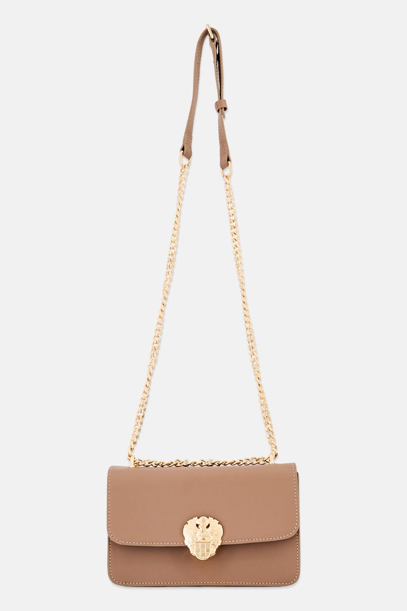 VINCE CAMUTO حقيبة كتف نسائية بشعار العلامة التجارية، بني - Image 1