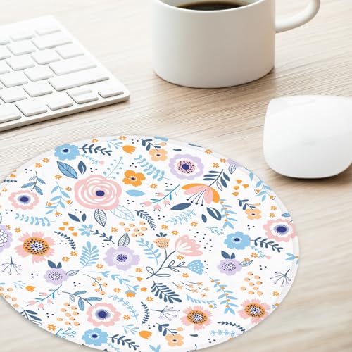 Adastrah Pink Flowers Round Mouse Mat, Funny Small Mouse Mat with Non-Slip Rubber Base, Home Office Decor Desk Accessory, 8.7inch Round - Image 3