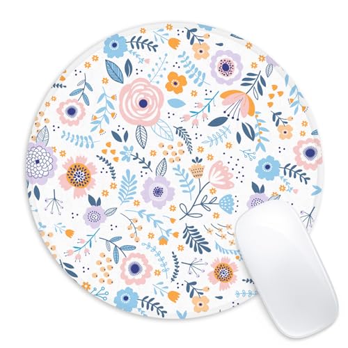 Adastrah Pink Flowers Round Mouse Mat, Funny Small Mouse Mat with Non-Slip Rubber Base, Home Office Decor Desk Accessory, 8.7inch Round - Image 1