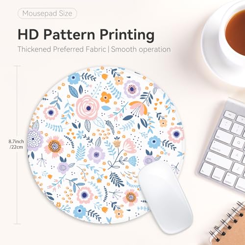 Adastrah Pink Flowers Round Mouse Mat, Funny Small Mouse Mat with Non-Slip Rubber Base, Home Office Decor Desk Accessory, 8.7inch Round - Image 4