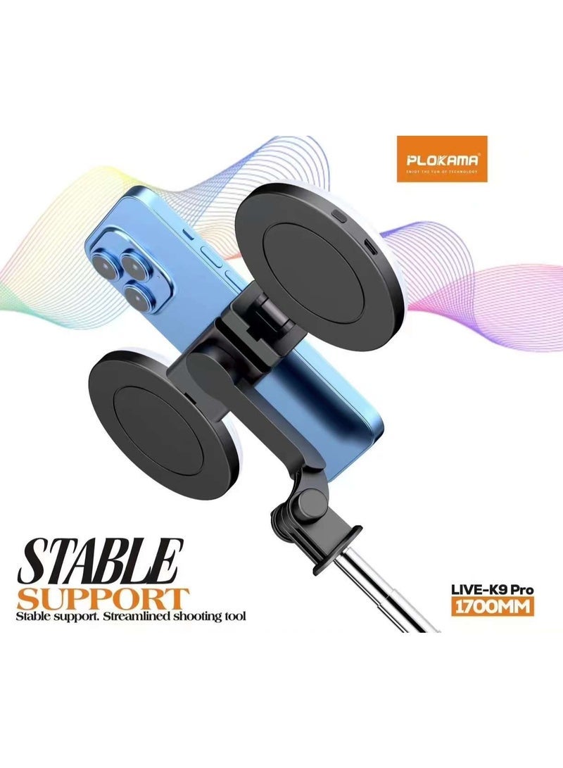 PLOKAMA Live-K9 Pro 1700mm Live Broadcast Stand – Adjustable Tripod Phone Holder with Ring Light Mount, Overhead Arm, 360° Rotation – Professional Streaming Stand for TikTok, YouTube, Makeup, Photography - Image 4
