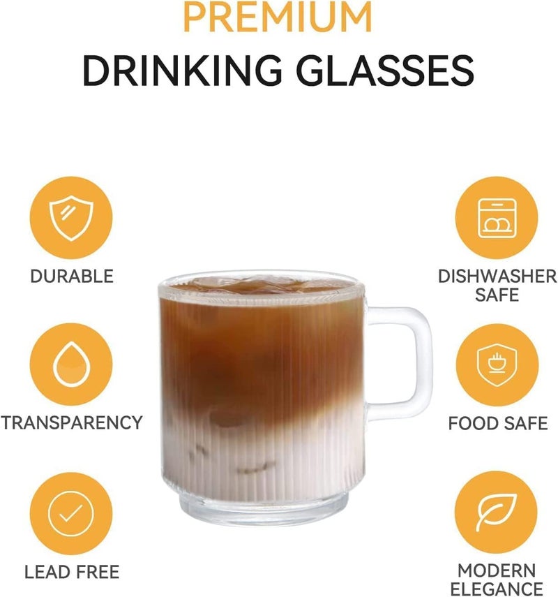 D.M DESIGNÂ·MASTER [6 PACK, 12 OZ] - Premium Glass Coffee Mugs with Handle. Transparent Tea Glasses for Hot/Cold Beverages, Perfect Design for Americano, Cappuccino, Tea and Beverage. - Image 3