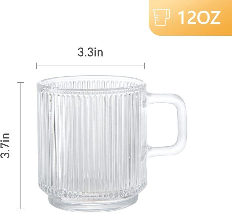 D.M DESIGNÂ·MASTER [6 PACK, 12 OZ] - Premium Glass Coffee Mugs with Handle. Transparent Tea Glasses for Hot/Cold Beverages, Perfect Design for Americano, Cappuccino, Tea and Beverage. - Image 2