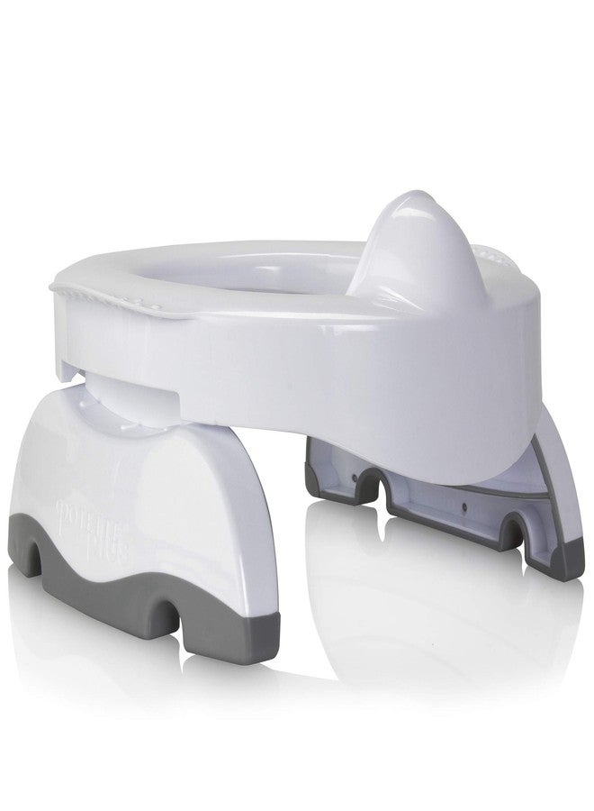 Kalencom Potette Plus Premium 2 in 1 Travel Potty and Toilet Seat Trainer Ring with Built in Pee Guard and Easy-Grip Handles (White/Gray) - Image 1