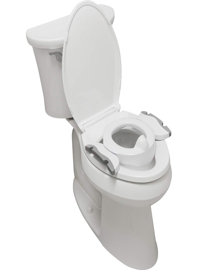 Kalencom Potette Plus Premium 2 in 1 Travel Potty and Toilet Seat Trainer Ring with Built in Pee Guard and Easy-Grip Handles (White/Gray) - Image 3