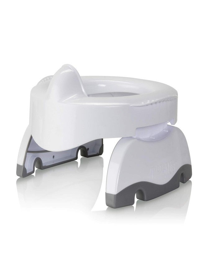 Kalencom Potette Plus Premium 2 in 1 Travel Potty and Toilet Seat Trainer Ring with Built in Pee Guard and Easy-Grip Handles (White/Gray) - Image 2