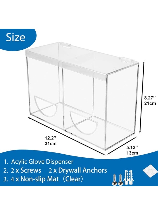 Slasa SLASA Wall Mounted PPE Dispenser Organizer – Acrylic 2-Compartment Holder for Face Masks, Gloves, Tissue, Hairnets – Clear Hygiene Box for Clinic, Office, Salon (30 x 20 x 10 cm)  - Image 2
