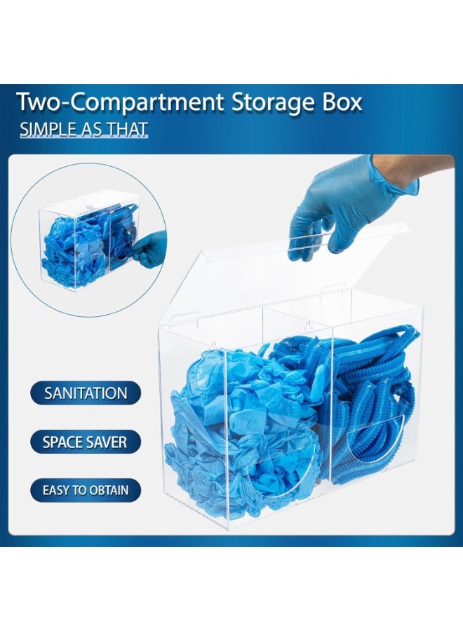 Slasa SLASA Wall Mounted PPE Dispenser Organizer – Acrylic 2-Compartment Holder for Face Masks, Gloves, Tissue, Hairnets – Clear Hygiene Box for Clinic, Office, Salon (30 x 20 x 10 cm)  - Image 4