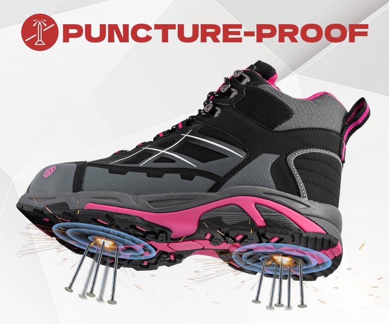 LARNMERN Non Slip Steel Toe Boots Women Waterproof Puncture-Resistant Work Safety Boots Wide Comfortable Lightweight Indestructible Construction Hiking Shoes(6.5 Women, Pink) - Image 4
