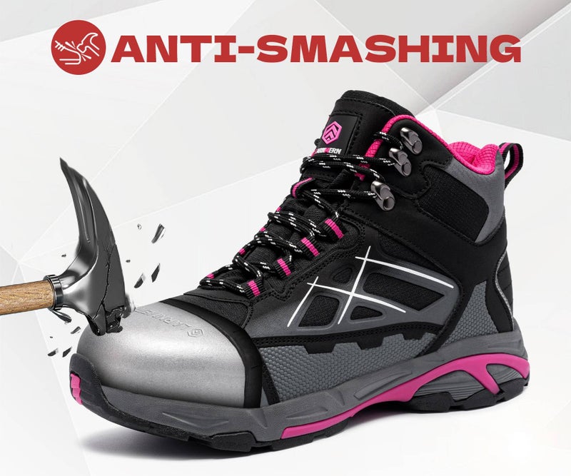 LARNMERN Non Slip Steel Toe Boots Women Waterproof Puncture-Resistant Work Safety Boots Wide Comfortable Lightweight Indestructible Construction Hiking Shoes(6.5 Women, Pink) - Image 3