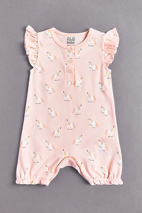 أر أند بي 3 Pack Embroidered Rompers with Crew Neck and Ruffle Sleeves