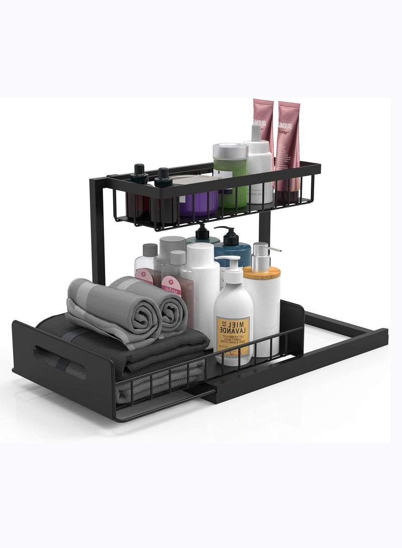 Arabest Under Sink Organizer, Pull Out Cabinet Organizer 2-Tier Slide Out Sliding Shelf Under Cabinet Storage Multi-Use for Under Kitchen Bathroom Sink Organizers and Storage  - Image 3