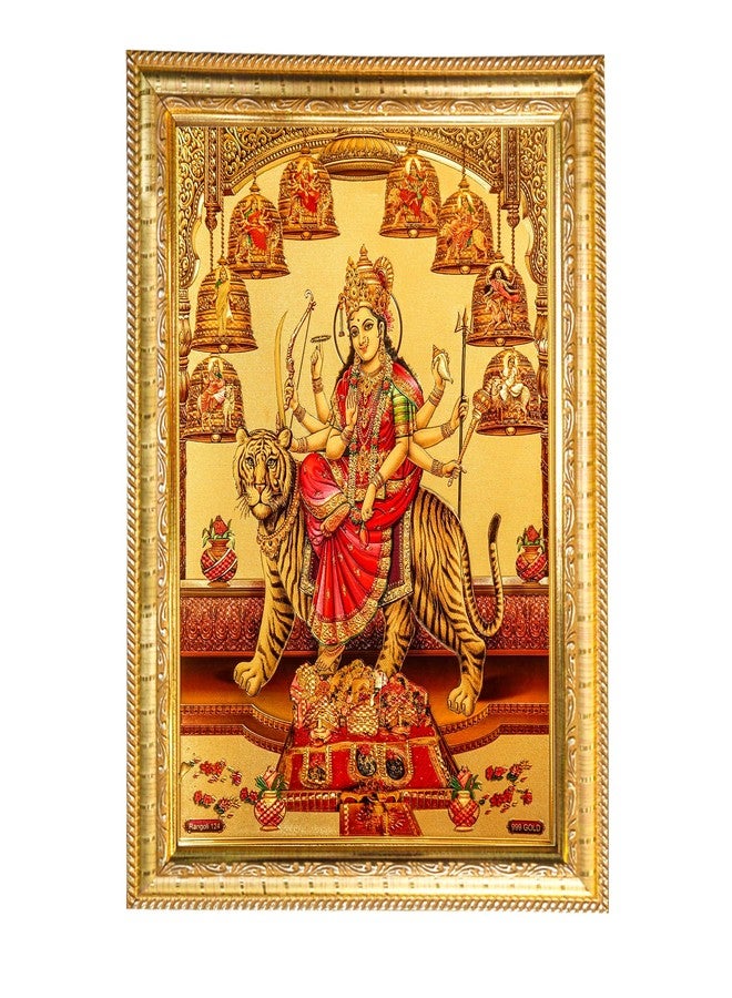Hawai Nav Durga/Sherawali Maa/Ambe Maa Photo with Engineered Wood Wall Hanging Home Decor Religious Photo Frame for Home Office Prayer Room, 36x26x2cm, SFDI500_GLDFRM - Image 1