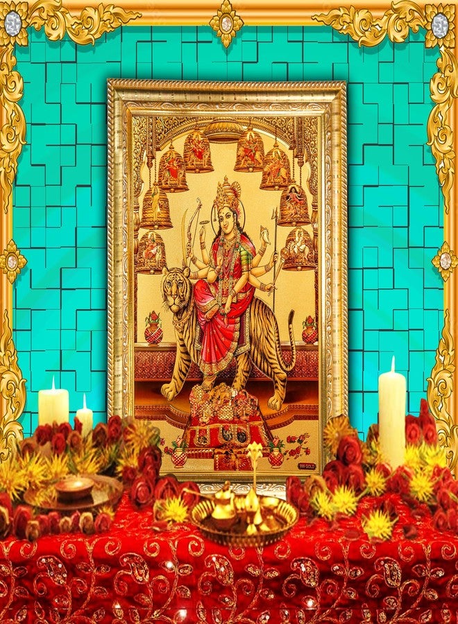 Hawai Nav Durga/Sherawali Maa/Ambe Maa Photo with Engineered Wood Wall Hanging Home Decor Religious Photo Frame for Home Office Prayer Room, 36x26x2cm, SFDI500_GLDFRM - Image 4