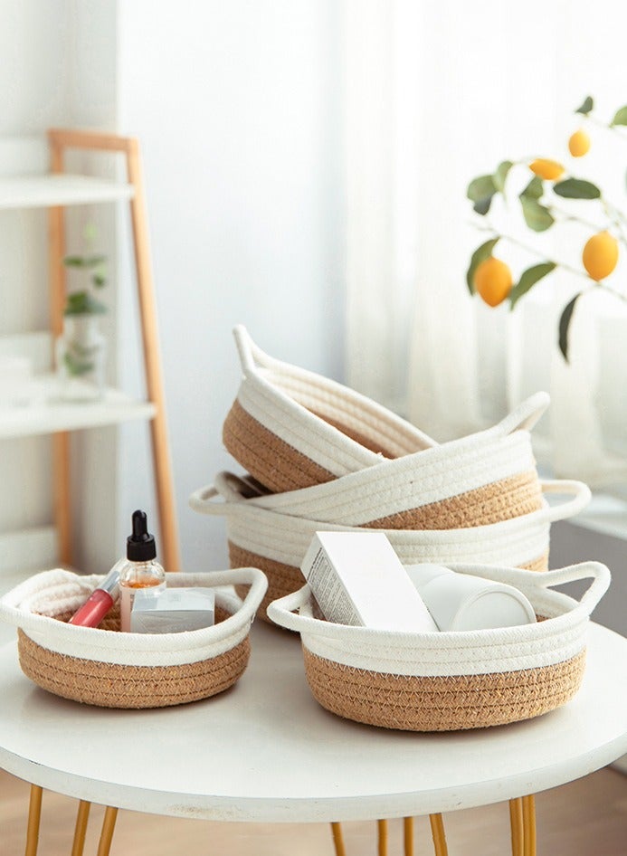 Haidue 5 Pieces Rectangle Rope Basket, Natural Cotton Rope Storage Baskets, Brown Versatile Decorative Woven Baskets Organizer, for Baby Nursery, Toy Box, Bathroom - Image 1